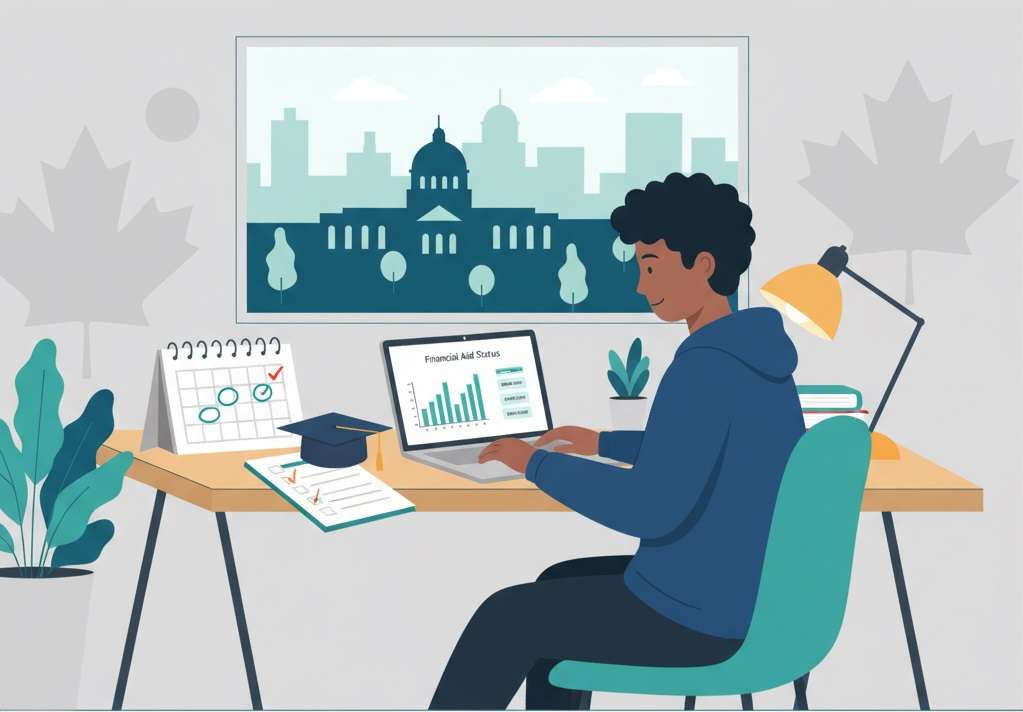 Student in Ontario reviewing OSAP dates and checklist on a laptop.