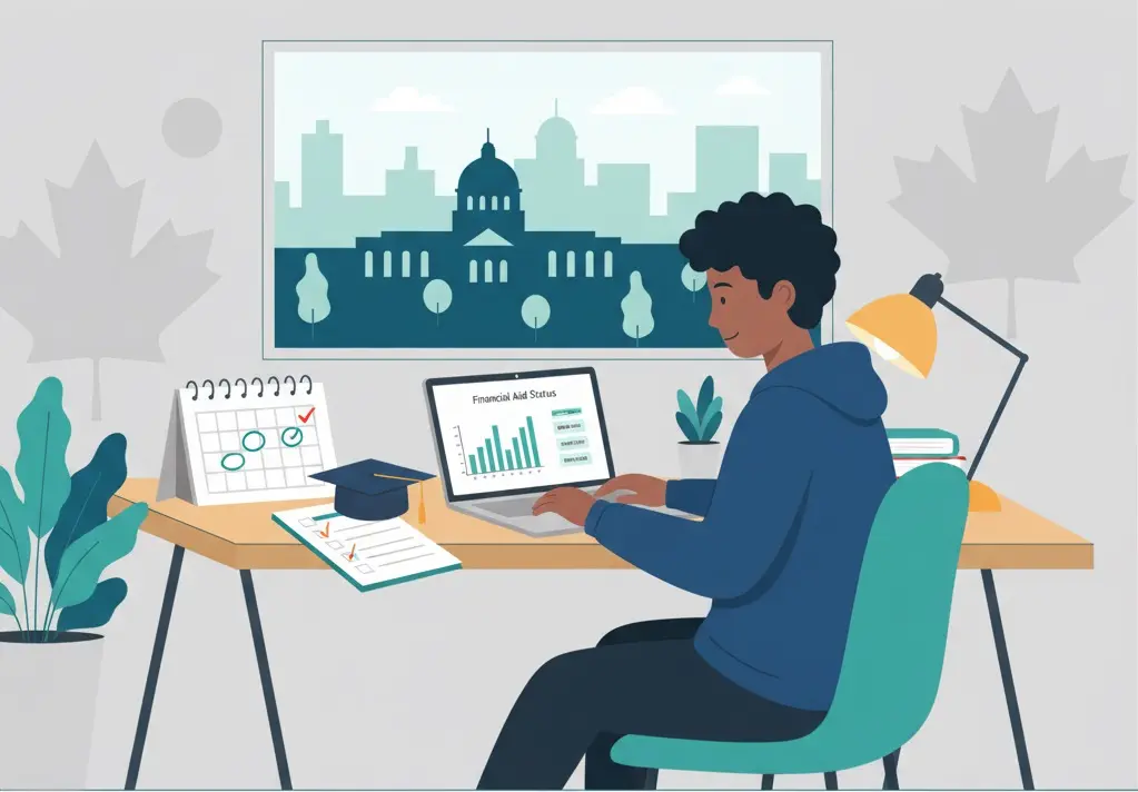 Student in Ontario reviewing OSAP dates and checklist on a laptop.