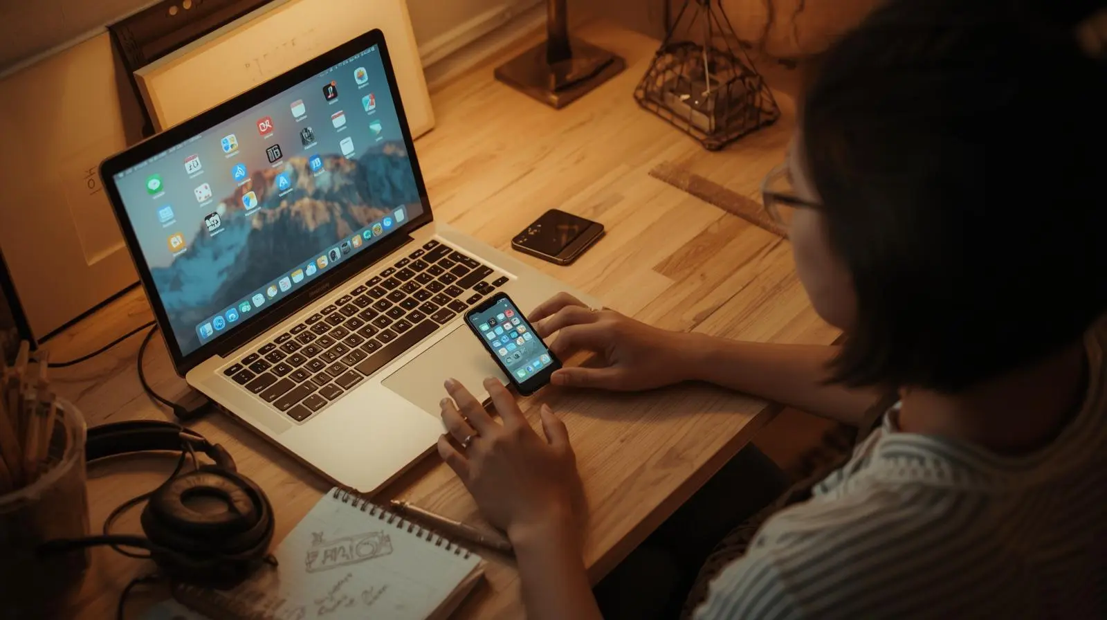 student in a small Ontario apartment studying at a laptop with a phone, notebook, and transit card on the desk